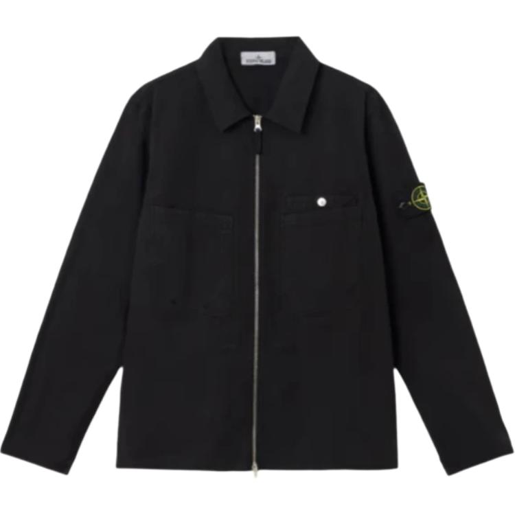 STONE ISLAND Logo Zip Collar Long Sleeve Jacket Men Jackets Black K1S1512000-12S0063-V0029