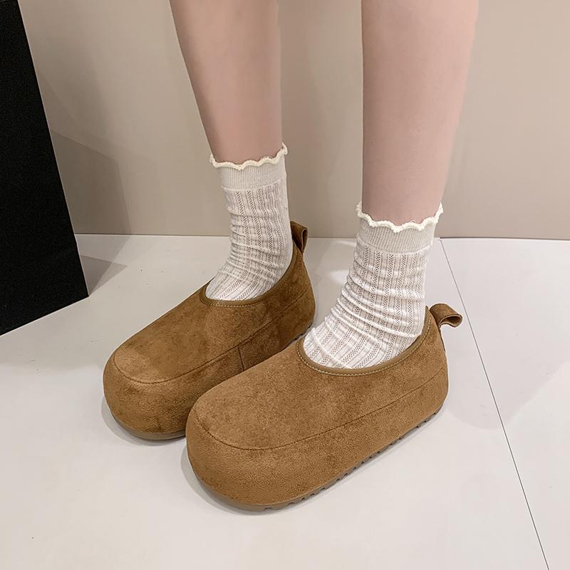 Fashion Fashion Slip-on Suede Non-Slip Single Shoes Autumn New Round Toe Shallow Mouth Inside Heightening Low Top Shoes