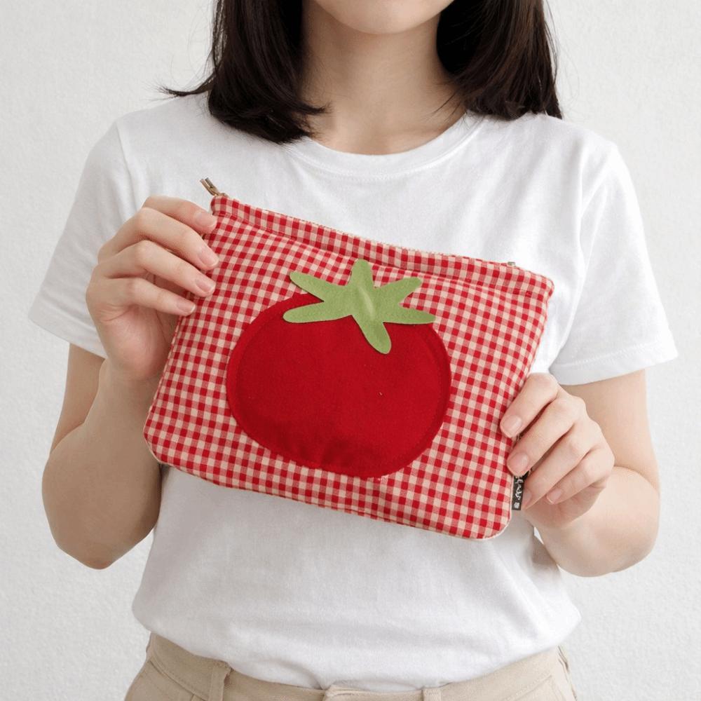 Minimalist Large Capacity Grid Cosmetic Bag Red Korean Style Women Toiletry Bag Handheld Washbag Pencil Pouch Girls