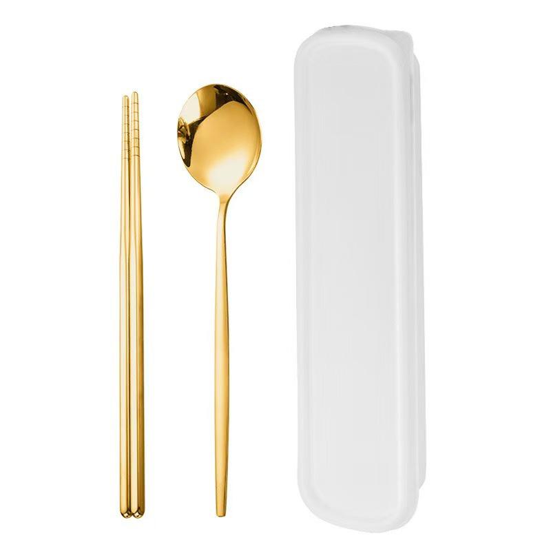 410 Stainless Steel Travel Cutlery Set: Fork, Spoon & Chopsticks In Gift Box. Perfect for Students!