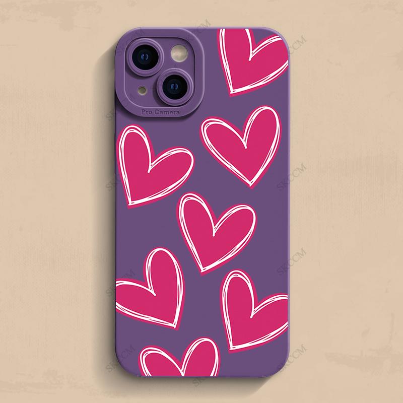 Luxury Red Love Heart Soft Silicone Phone Case For iPhone 15 14 13 12 11 Pro Max Mini XR X XS Max 7 8 Plus Matte Back Cover