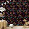 Neon Glitter Hearts Wallpaper Black, Burgundy and Ochre 50x1000