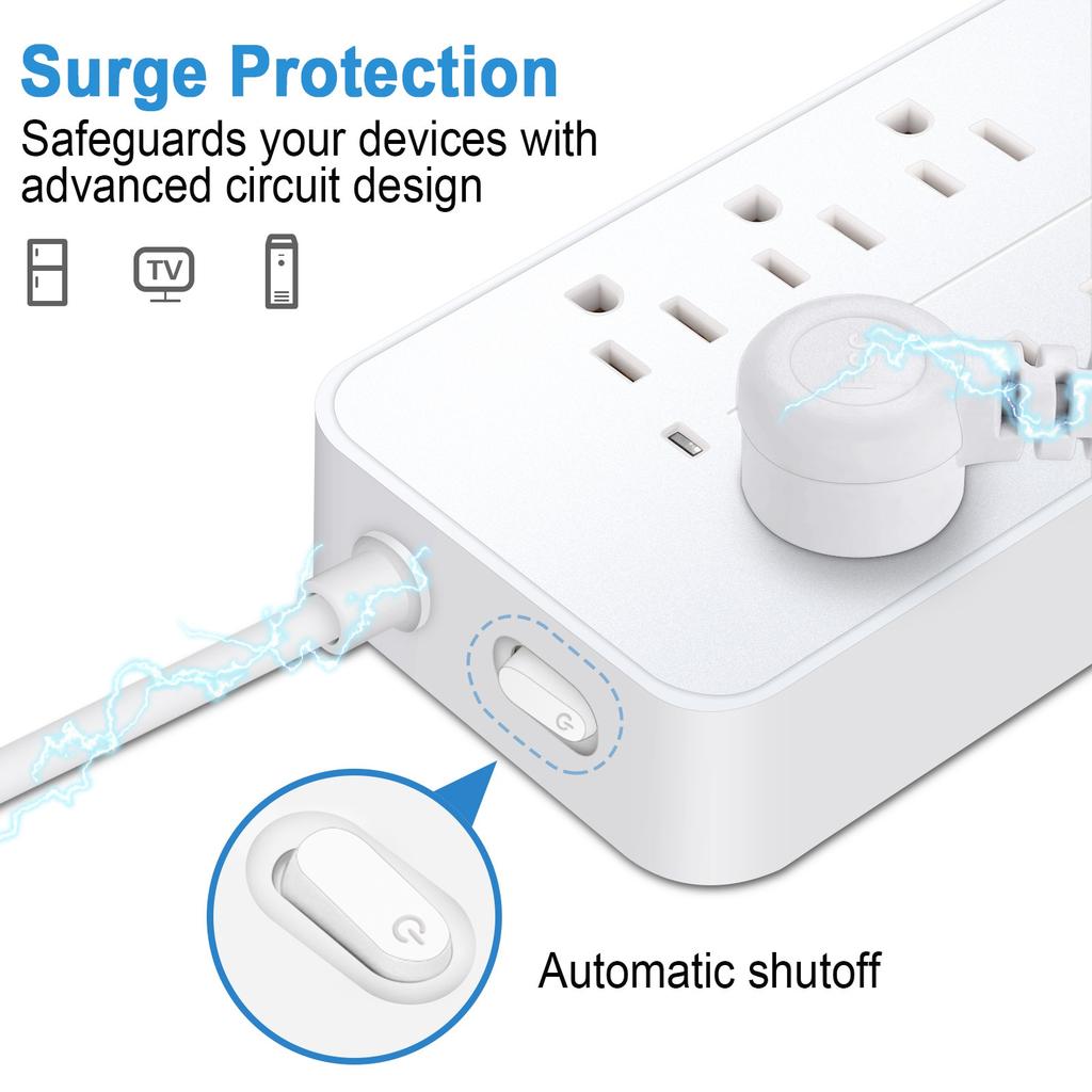 12-in-1   Protector Power Strip Extension Cord Flat Plug Power Strip with   Cord 8 Outlets and 3 USB & 1   Port 1700J Wall Mount Desk P
