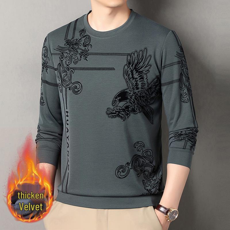 Herr 2025 Rundhals Långärmad Fleece Sweatshirt - Ledig Lös Passform för Höst/Vinter