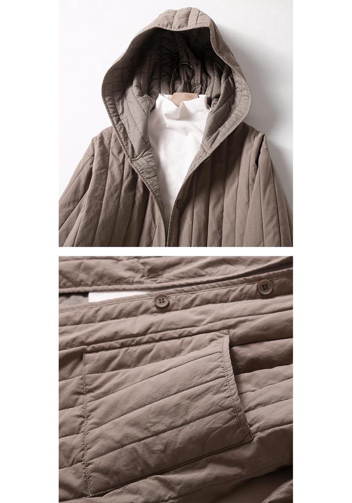 Women's 2024 Stylish Mid-Length Loose Quilted Ribbed Hooded Down Jacket