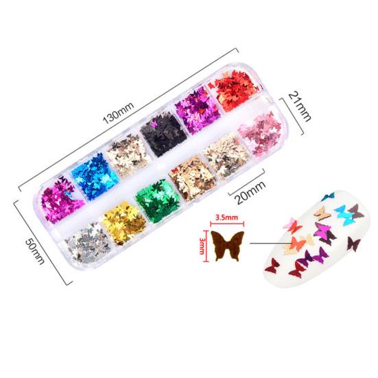 12 Grids Mirror Glitter Aluminum Foil Butterfly Nail Art Sequins Manicure Decor