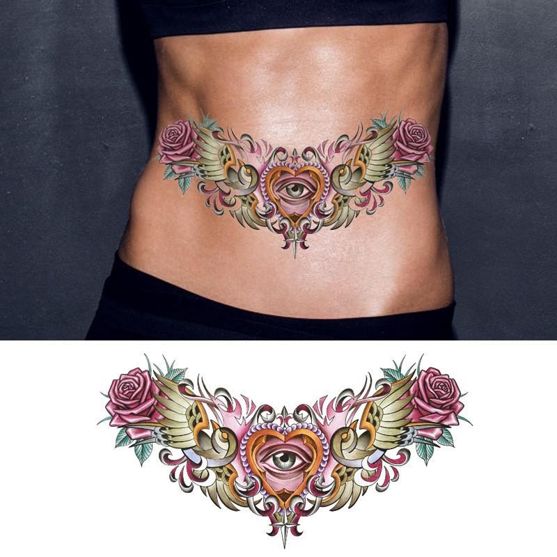 Über die Schulter Drache dreiseitiger Buddha Blume Brust Tattoo Aufkleber, neuer Halbarm-Buchstaben Anti-Schweiß Tattoo Aufkleber