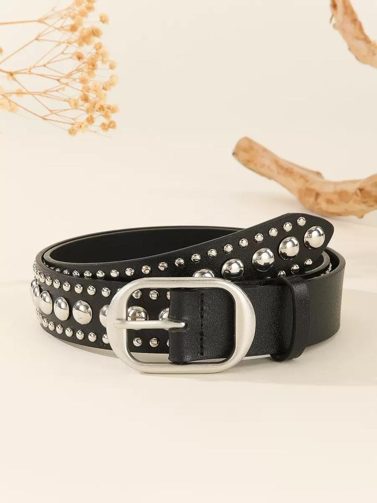 Ladies' Fashionable and Versatile Casual Jeans with Rivet Waistband Narrow Alloy Needle Buckle Retro and Trendy Belt