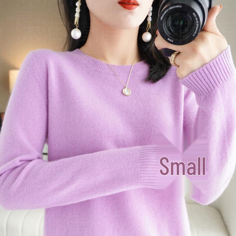 Women's Round Neck Sweater: Solid Color Knit Pullover for Autumn/Winter, Long Sleeve, Lightweight and Short.