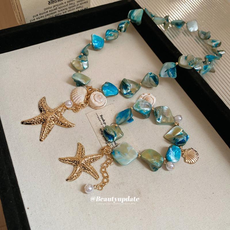 Shell Conch Starfish Pearl Necklace Set Seaside Holiday Temperament Clavicle Chain Fashion Versatile Necklace Wholesale