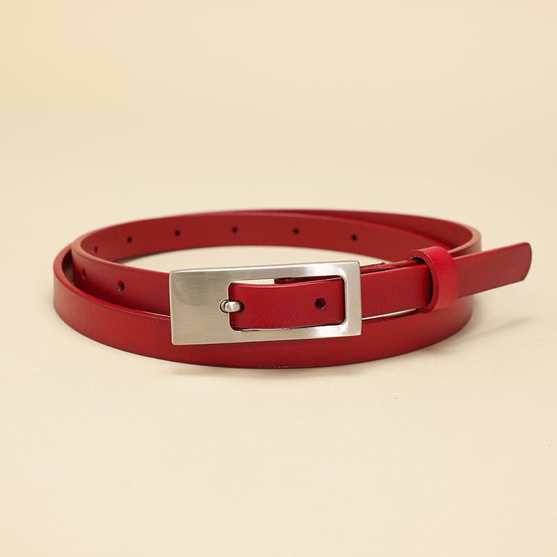 Simple Solid Color Silver Buckle Decoration Women Slim Waist Belt For Work And Fashion Outfits