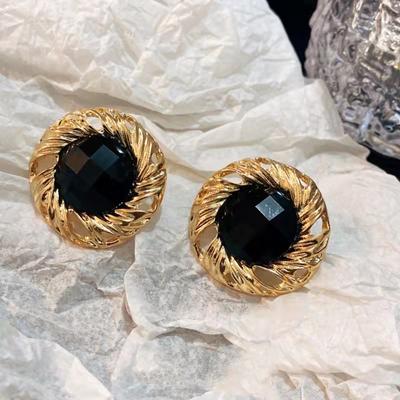S925 Silver Needle Black Metal Stud Earrings Retro Earrings Women's Exaggerated European and American Earrings Fashion Jewelry