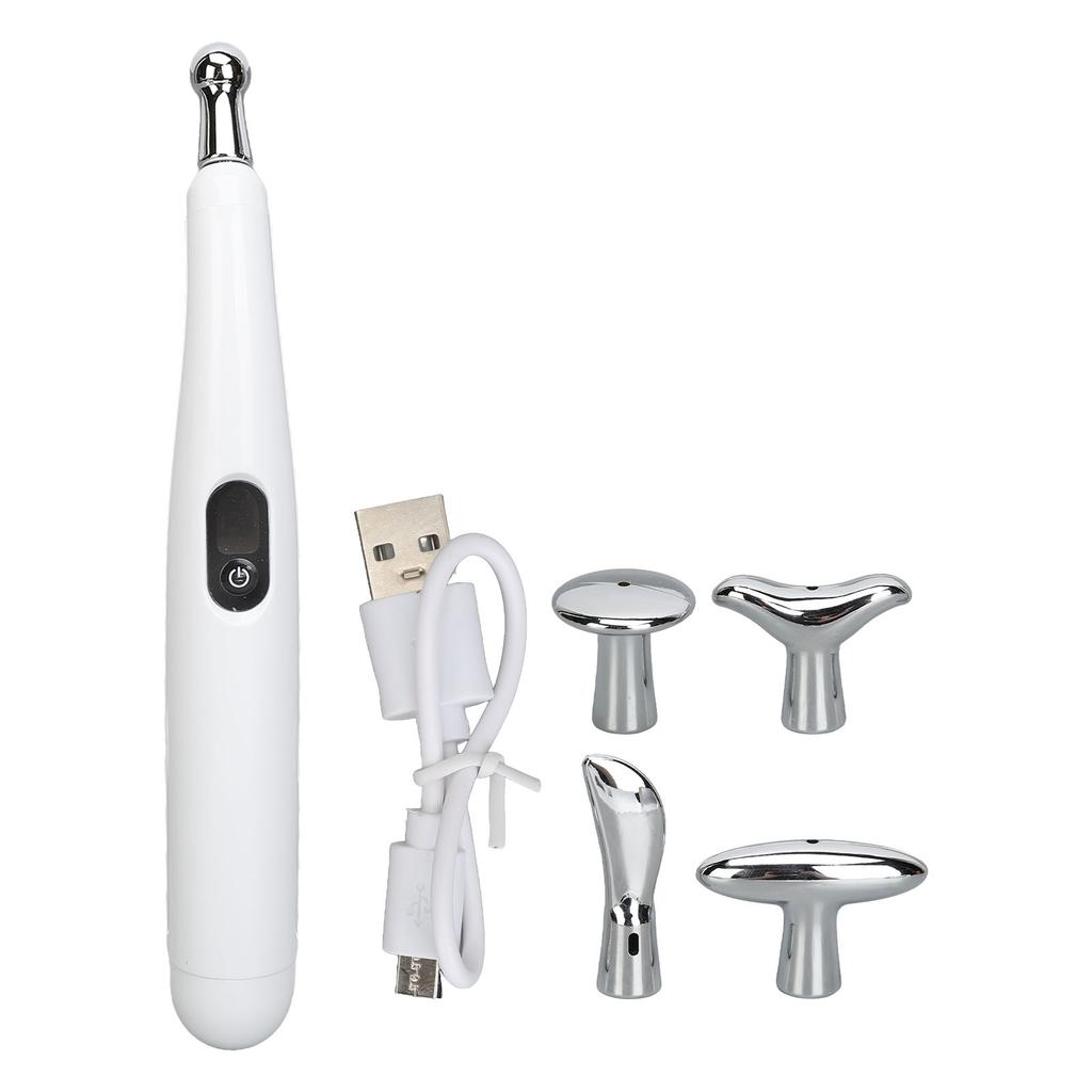Electric Acupuncture Massage Pen Promote Circulation USB Rechargeable Meridians Massager Pen with 5 Heads