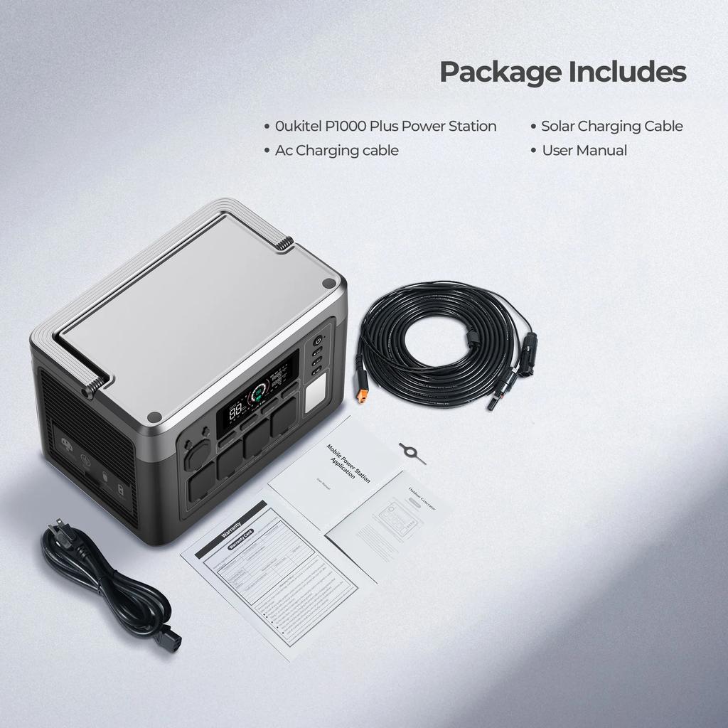 OUKITEL P1000E Plus Portable Power Station, 1800W Output Power, 1024Wh Capacity, LiFePO4, for Families, Camping, and Emergencies