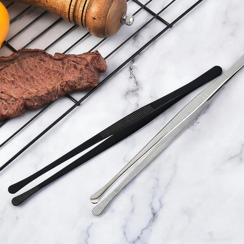 2Pcs Heavy Duty Nonrust Steel Food Tongs Extra Long 30cm Kitchen Utensils For BBQ And Hot Dishes Safe Grip Design