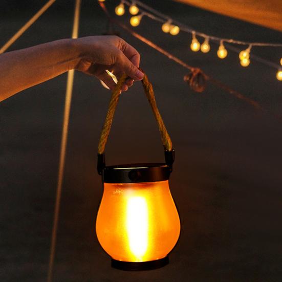 1/2Pcs Solar USB Rechargeable Lantern IP65 Waterproof Flickering Flame Hanging Lantern 2 Modes Outdoor Garden Patio Camping Light