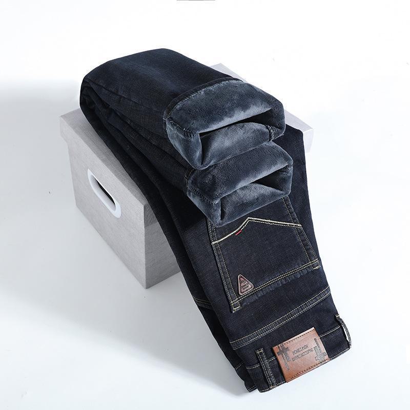 Men's Straight Loose Fit Plus Velvet Warm Stretch Jeans