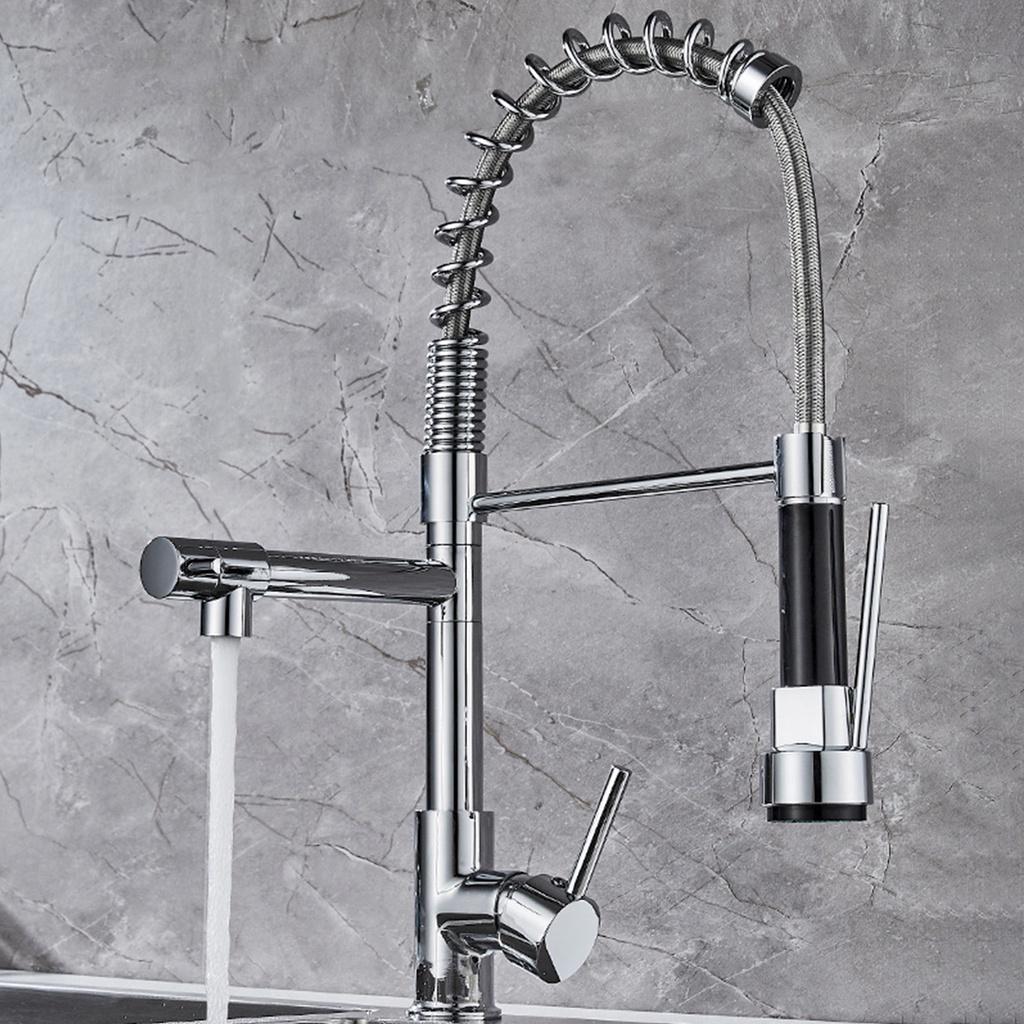 Black Chrome Brushed Nickel Flexible Kitchen Faucets Pull Out Mixer Tap Faucet Spring Style Spray Deck Mounted Kitchen Water Tap  Cold Kitchen Faucet