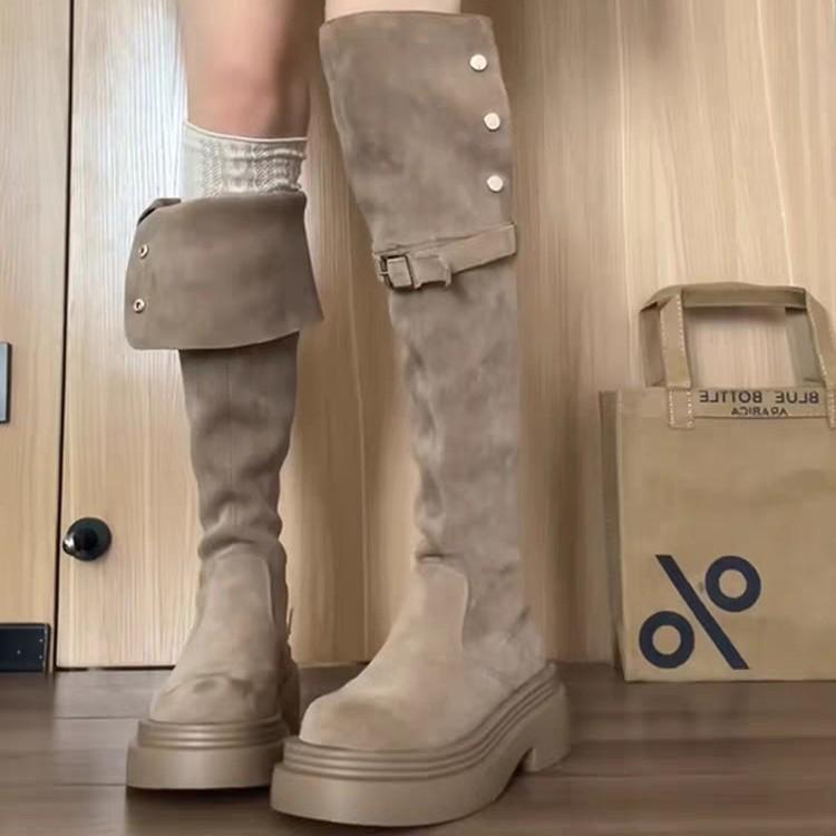 Fashion tribe two wear folded thick-soled boots children's new thick-heeled knee knight boots in autumn and winter 2025