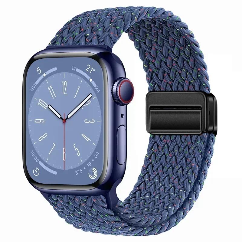 Nylon Braided Loop Strap for Apple Watch Ultra2 49mm 9 8 7 45 41mm Metal Magnetic Bracelet Wristband for 6 5 4 3 SE 44 40mm Band