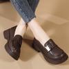 Retro Women Leather Shoes Low-cut Slip-on Loafers Waterproof Ladies Elegant Chunky Shoes for Walking Traveling Non-slip Soft Sole