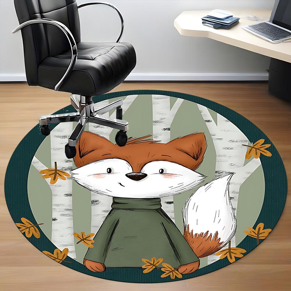 1pc Fox Autumn Office Round Area Rug, Indoor Mat Suitable For Office, Under Office Chairs Bedroom Living Room Home Decor, Room Deco