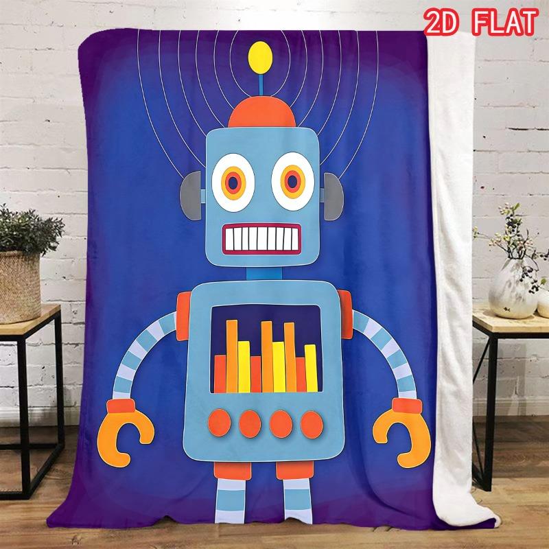 Cute Colorful Cartoon Robot Bar Chart Antenna Gradient Purple Print Soft Flannel Throw Blanket Lightweight Warm Sofa Couch Bed Home Decor Cover