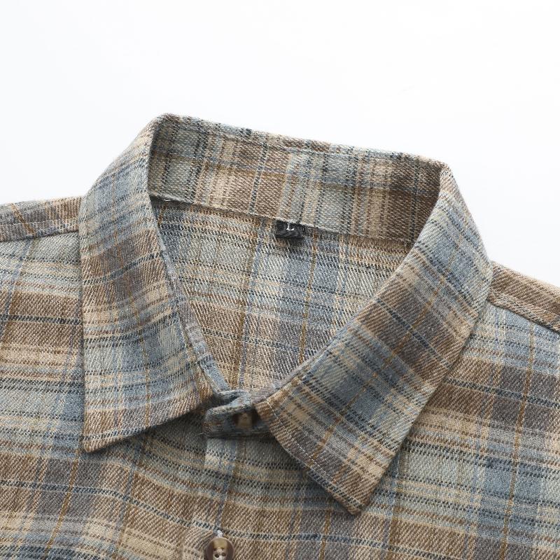 Herrskjortor Klassisk Rutig Vardaglig Knäppning Camisas Streetwear Vintage Man Långärmad Lös Vardaglig Överdimensionerad Cargo-skjorta