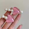 Hairpin Stable Non-Damaging Hair Clip with High-Gloss Imitation Pearls Pink Jelly Heart Design Princess Style Hair Accessory