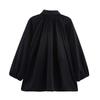European and American Women's Loose Puff Sleeve Bomber Jacket with Turn-Down Collar