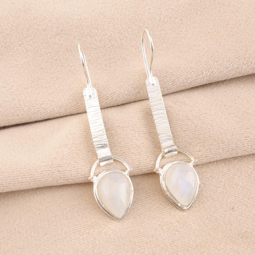Rainbow Moonstone Gemstone 925 Sterling Silver Jewelry Handmade Earrings 2.3" EE-166-27