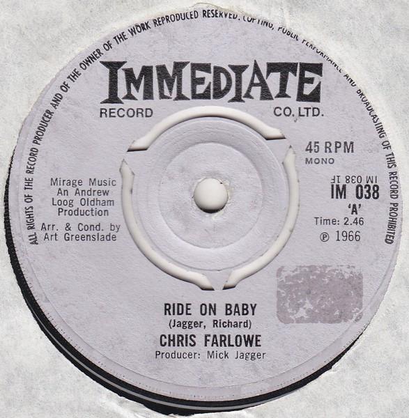 

7inch Record CHRIS FARLOWE - Ride On Baby IM038 Immediate 1966 UK Rock Used