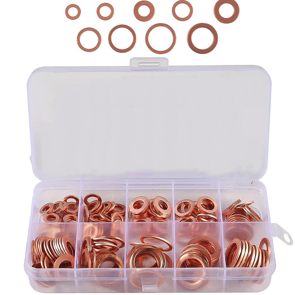Copper Washer Flat Ring Seal Gasket Set Red Copper Material