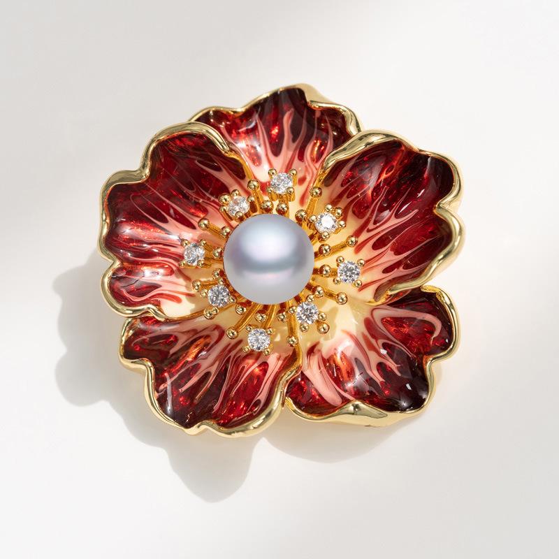 Bo Xin Yun Chinese Enamel Pearl Peony Brooch: Elegant Lapel Pin Gift