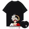 Heavy Cotton One Piece T-shirt Japanese Trendy Brand Animation Peripheral Straw Hat Nika Luffy Printed Men's Short Sleeves