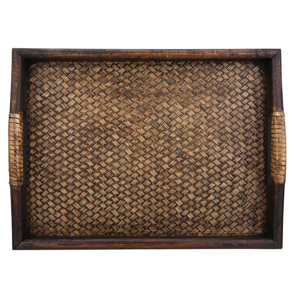 Breathable Hollow Tea  Tray Wooden Fruit Tray Eco Friendly Weave Tray  Tea Room