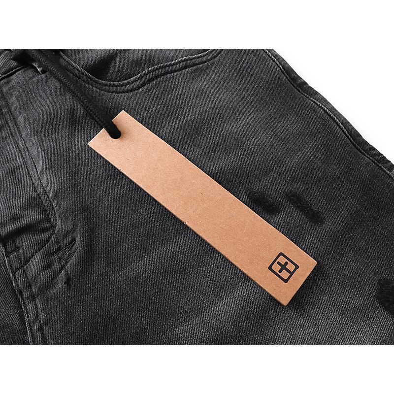 Men's Black Washed Distressed Straight Leg Jeans, Ripped Patchwork Denim Pants