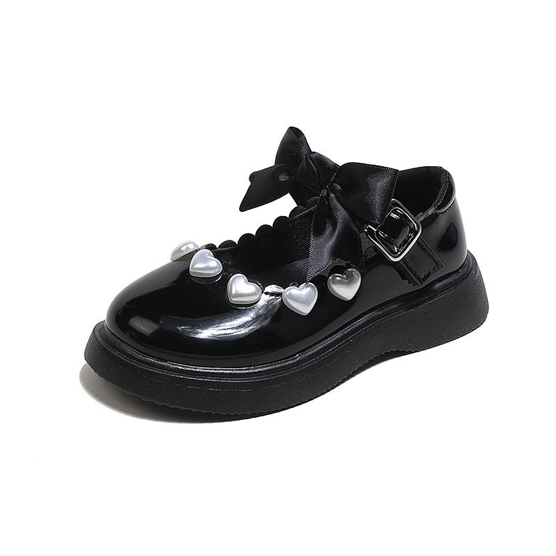 Girls Bow Princess Shoes Children's Performance Black Leather Shoes 2025 New Spring and Autumn Love Mary Jane Single Shoe Trend