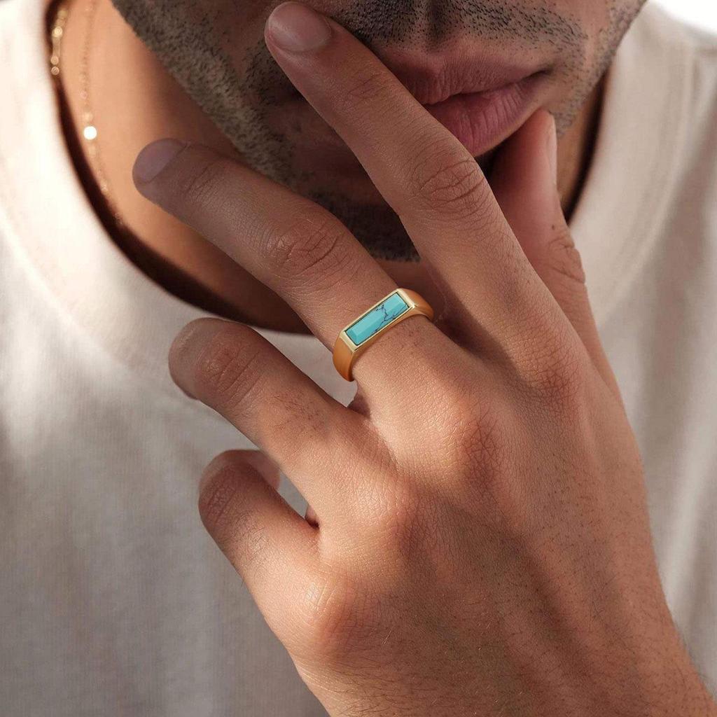 Titanium Steel Zircon Tiger Eye Ring: Men's Turquoise Hip Hop Fashion Accessory