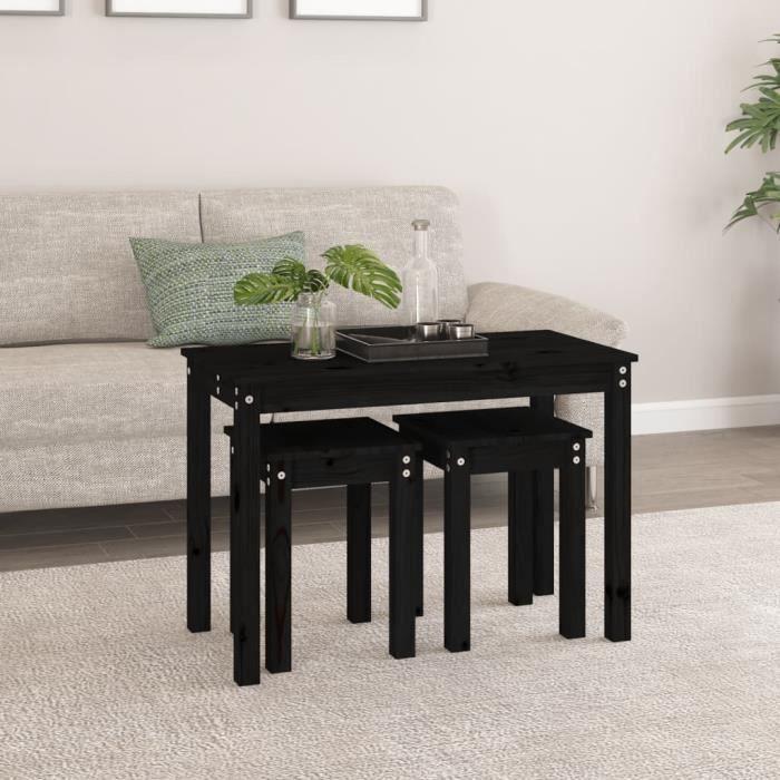 VidaXL Nesting Tables 3 Pcs Black Solid Pine Wood 824982