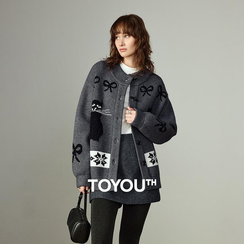 

Chuyu Women s Nordic Cat Jacquard Toggle Button Cardigan L