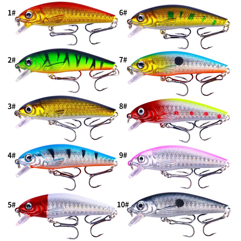 7.5cm-8g-6# Minnow Fishing Bait 2 Treble Hook Lure 10 Different Pieces Set Lure Sea Bass Lure