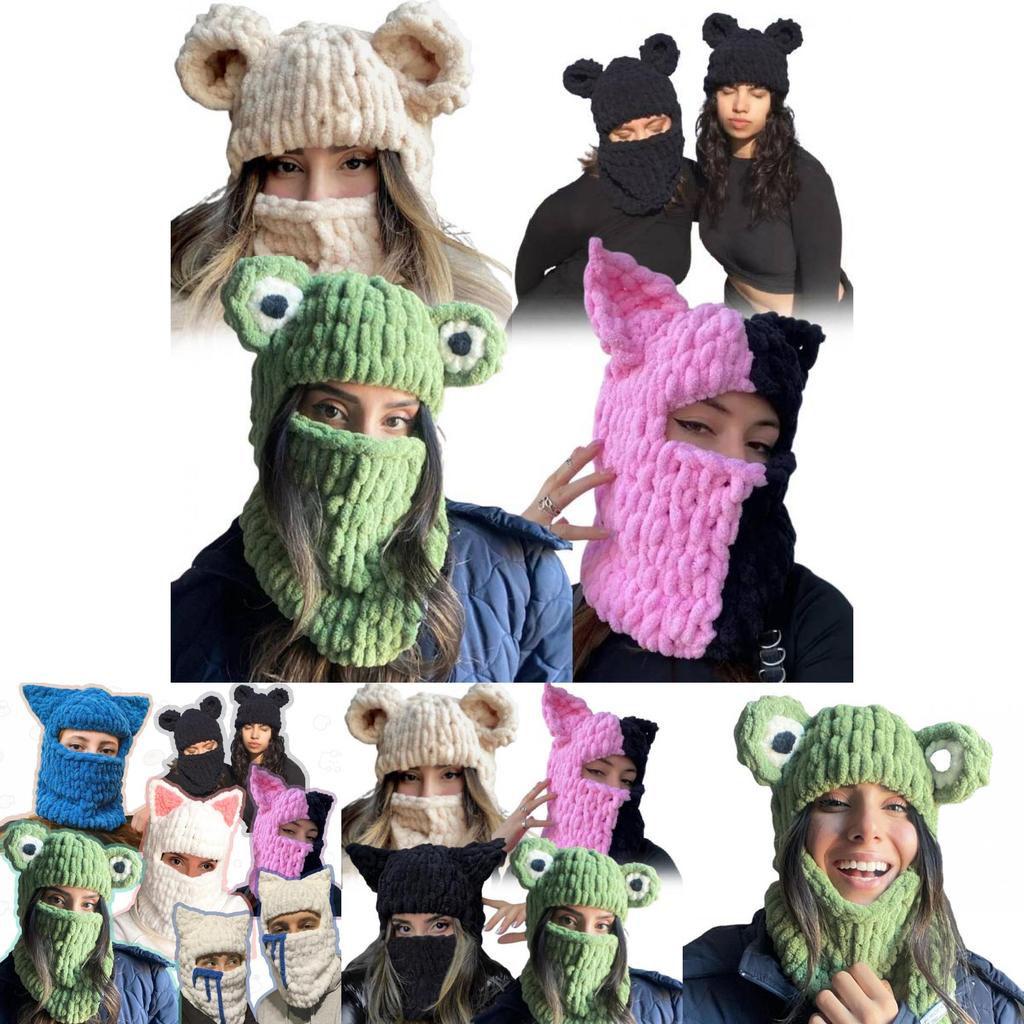 Trendy Oversized Cat Ear Knitted Cap For Adults Soft And Warm Handmade Winter Hat