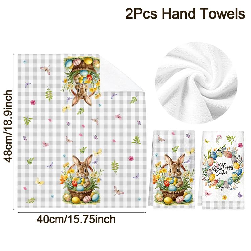 

2pcs Easter Kitchen Towels Bunny Eggs Reusable Hand Towels Easter Decoration for Home 2026 Gifts Spring Holiday Supplies