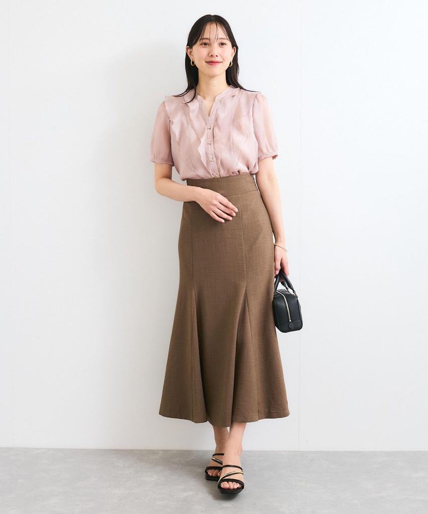 Washable Sheer Ruffle Short Sleeve Pink [BIS] Blouse, Women's, (63)