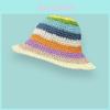 Rainbow Color Woven Straw Fisherman Hat Women Summer Beach Vacation Sun Hat