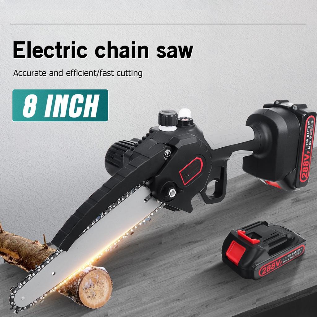 8" One-handed 288VF Mini Electric Chain Saw Pruning Chainsaw With 2 Battery Woodworking Pruning Garden Tool Wood Cutter New
