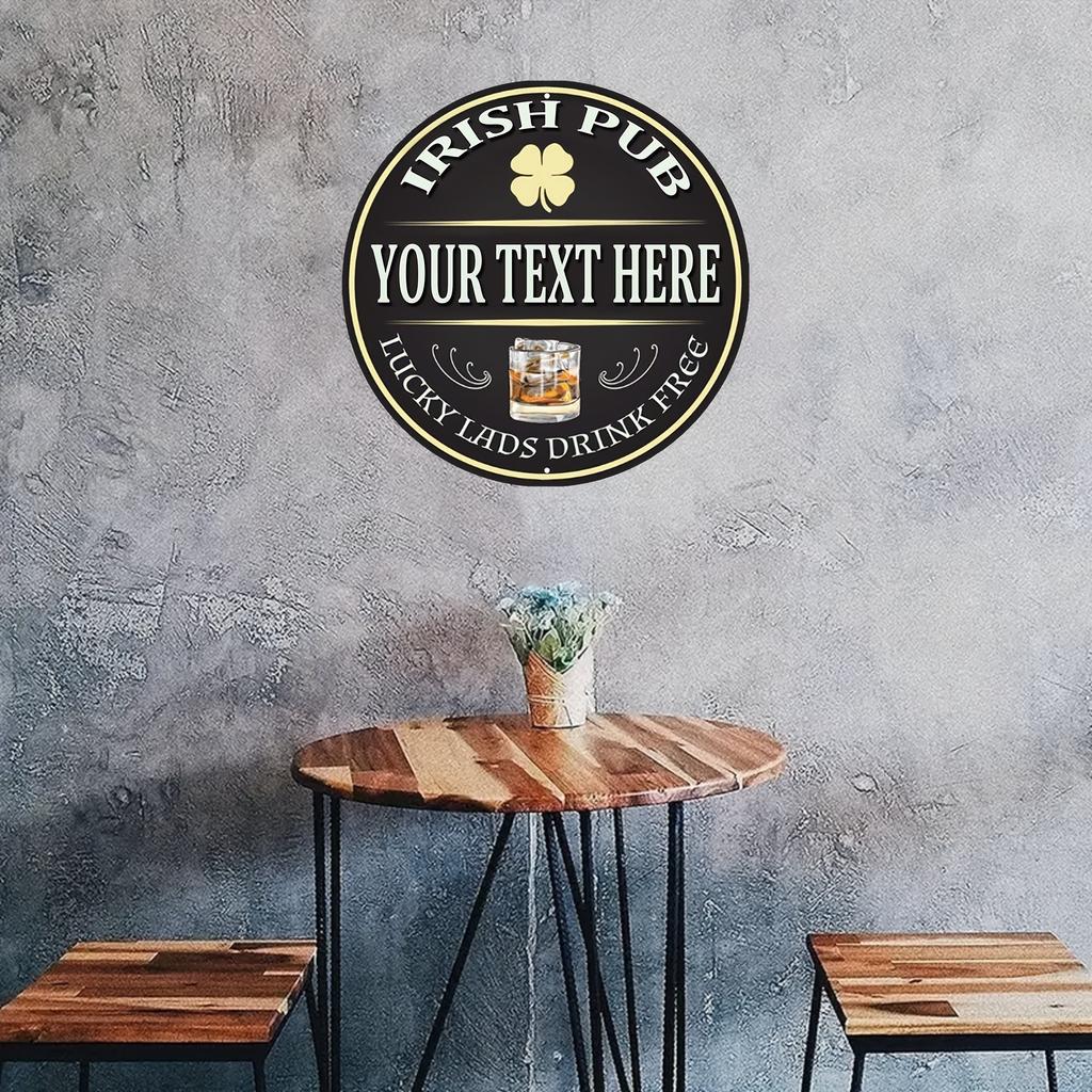 Retro Tin Sign 7.87x7.87 Inch Irish Pub Decor Lucky Boys Drink Free Metal Plate Wall Art Home Bar