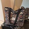 WTEMPO Casual Zipper Versatile Tote Shoulder Bags Women's Commuting Printed Handbags Ethnic Style Large Capacity Canvas Bags