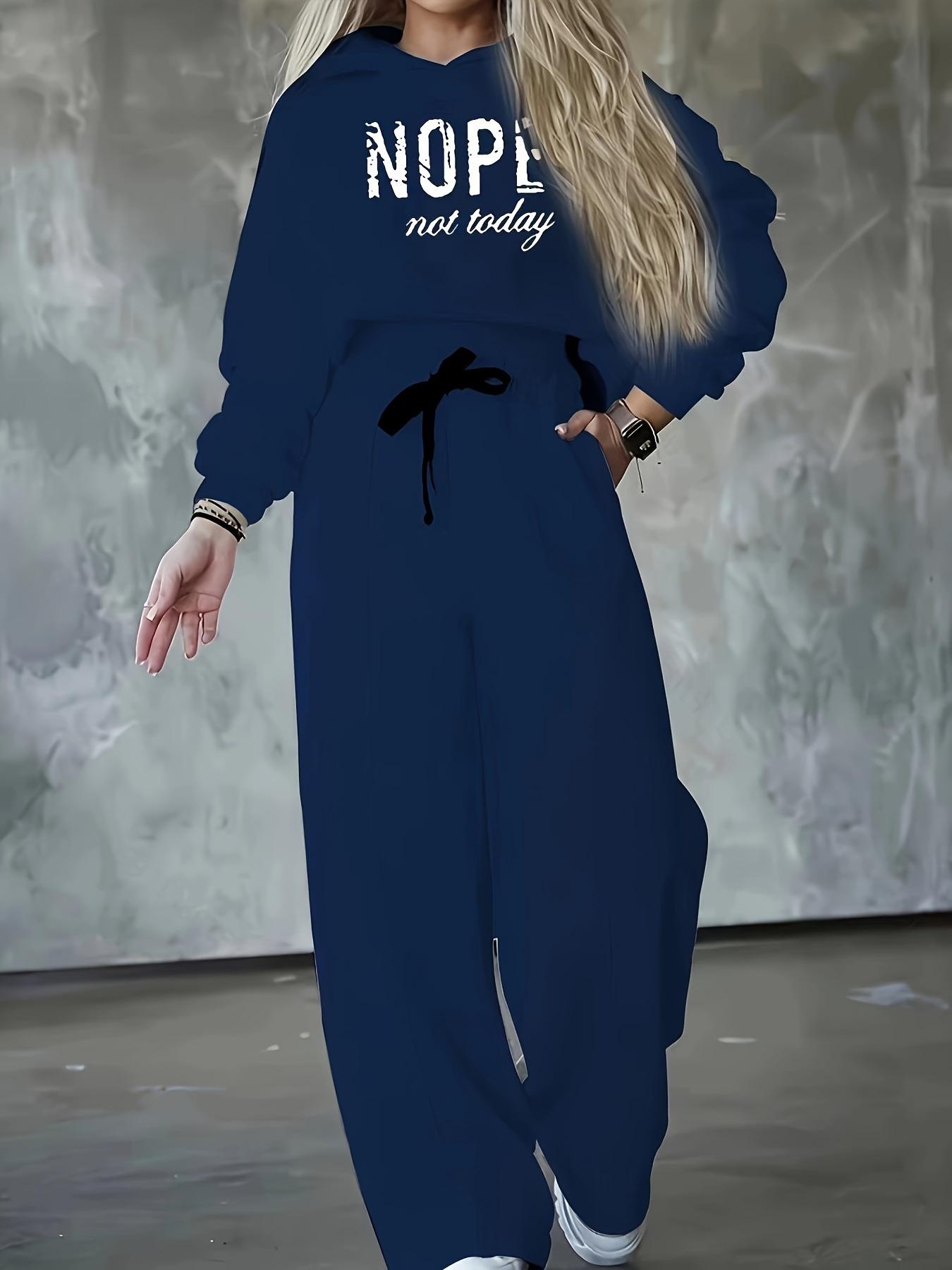 

Women s Light Gray Casual Hoodie and Wide Leg Pants Set with Print XL Темно-синій